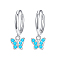 Elegant S925 Sterling Silver Butterfly Hoop Earrings, with Light Blue Cubic Zirconia, Silver, 17x4x11mm