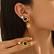 3 Pairs Stainless Steel Flower & Flat Round Earring Sets, with Rhinestone, Golden, 15~30x7~13mm