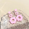 Acrylic Hollow Flower Dangle Stud Earrings, with Stainless Steel Pins, Platinum, Pearl Pink, 75mm
