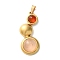 Natural Rose Quartz and Carnelian(Dyed & Heated) Pendants, 304 Stainless Steel Flat Round Charms, Ion Plating(IP), Golden, 35.5x15x6~7mm, Hole: 5x3mm