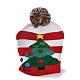 LED ライトアップ クリスマス アクリル繊維糸カフス ビーニー キャップ  女性のための冬の暖かいニット帽子  内蔵バッテリーとスイッチ付き  クリスマスツリー  285x240x13.5mm  内径：145mm AJEW-F063-04-4