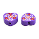 手作り樹脂粘土ビーズ  花とハート  暗紫色  9x10x4.5mm  穴：1.2mm CLAY-T019-13F-3
