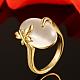 Real 18K Gold Plated Tin Alloy Cat Eye Oval Finger Rings for Women RJEW-BB09432-8G-4