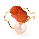 Perle naturelle avec anneau de manchette ouvert fleur de jade RJEW-T026-02G-4