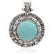 Antique Silver Plated Flat Round Alloy Synthetic Turquoise Chandelier Components Links PALLOY-J183A-01AS-1