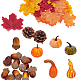 秋のテーマのプラスチック ホーム ディスプレイの装飾  カボチャと松ぼっくりと葉  ミックスカラー  65~75x80~83x0.1mm  50個/袋 AJEW-WH0155-74-1