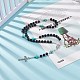Halskette aus natürlichem Lavagestein und synthetischen grünen türkisfarbenen Rosenkränzen NJEW-TA00041-02-7