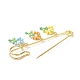 Glass Seed & Synthetic Turquoise Braided Flower of Life Charms Safety Pin Brooch JEWB-BR00078-4
