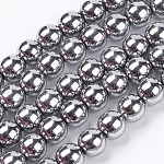 Chapelets de perles en hématite synthétique sans magnétiques, Grade a, ronde, platinée, 8mm, Trou: 1mm, Environ 50~52 pcs/chapelet