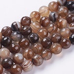 Chapelets de perles en agate à rayures naturelles/agates à bandes, facette, teinte, ronde, selle marron, 10mm, Trou: 1.2mm