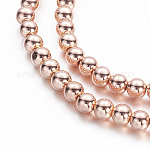 Electroplate Non-magnetic Synthetic Hematite Beads Strands, Round, Rose Gold Plated, 4.5mm, Hole: 1mm, about 98pcs/strand, 15.7 inch