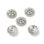 Tapas de cuentas de latón enchapadas en rack, con un claro zirconia cúbico, Plateado de larga duración, sin plomo y el cadmio, flor, Platino, 6x6x2mm, agujero: 1 mm