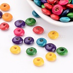 Natural Wood Beads, Flat Round, Lead Free, Dyed, Mixed Color, about 8mm in diameter, 4mm thick, hole: 2.5mm, about 13680pcs/1000g