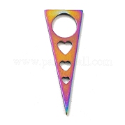 イオンメッキ201ステンレス鋼ペンダント  心のある三角形  虹色  22x8x1mm  穴：5mm STAS-A066-11M