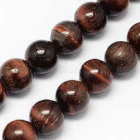 Natural Tiger Eye Beads Strands, Round, Goldenrod, 4mm, Hole: 1mm, about  46pcs/strand, 7.4 inch