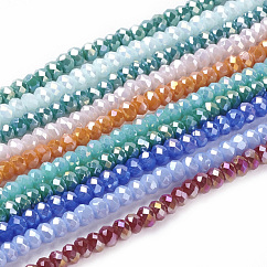 FilI di perline in vetro placcato, giada imitato, ab colore placcato, sfaccettato, rondelle, colore misto, 3x2mm, Foro: 0.5 mm, circa 135~140pcs/filo, 32~34cm