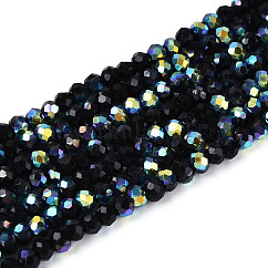 Hilos de cuentas redondas de vidrio chapado en color AB, facetados, negro, 2.5x2mm, agujero: 0.5~0.9 mm, aproximamente 148~159 pcs / cadena, 11.42~13.19'' (29~33.5 cm)