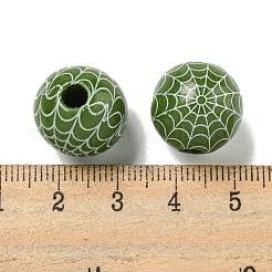 プリントウッドヨーロピアンビーズ  ハロウィンテーマビーズ  ラウンド  オリーブドラブ  15.5~16mm  穴：4~4.5mm&nbsp;WOOD-G022-08A-09