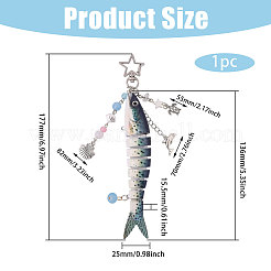 樹脂製魚ペンダント装飾1個  スターメタルスイベルクラスプ付き  バッグの飾りに  グレー  177mm&nbsp;HJEW-CA0001-78A