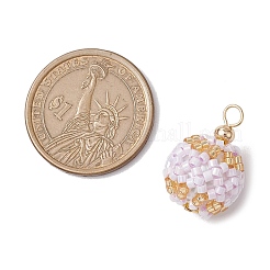 シードビーズペンダント  ゴールデン真鍮パーツ  ラウンド  ライラック  23x16mm  穴：3mm&nbsp;PALLOY-MZ00376-04