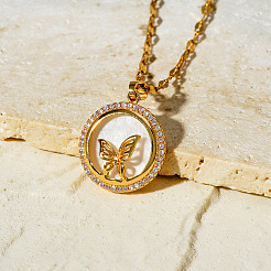 Латунный прозрачный кубический цирконий плоский круглый кулон в виде бабочки ожерелья с цепочкой для женщин WA9125
