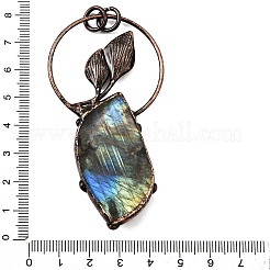 Кольцо из натурального лабрадорита с перьями и большими подвесками в виде листьев&nbsp;G-Q350-04A