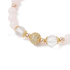 Браслеты с подвесками из натурального розового кварца круглые бусины для женщин BJEW-JB11931-03