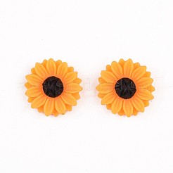 レジンスタンドピアス  真鍮パーツ  プラスチック製のピアスキャッチとアクリルパールのピアスキャッチ  ヒマワリ  オレンジ  15.5mm  ピン：0.7mm&nbsp;EJEW-JE03344