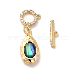 Fermagli a levetta in vero ottone placcato oro 18k con micro pavé di zirconi cubici trasparenti&nbsp;KK-M243-10G-01