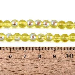 透明電気メッキガラスビーズ連売り  ラウンド  虹メッキ  半分メッキ  きいろ  6~6.5mm  穴：0.8~1mm  約67~72個/連  14.57~15.35インチ（37~39cm）&nbsp;LS-EGLA-Q132-6MM-01A-01