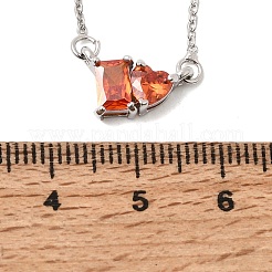 Collane con catena a maglie e ciondolo rettangolare e a cuore in ottone con pavé di zirconi cubici&nbsp;KK-CBAB173-04P-11