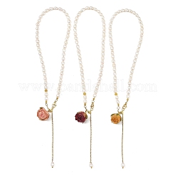 Collares tipo lariat con colgante de flor de rosa seca en el interior&nbsp;NJEW-JN06674