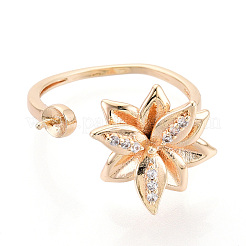 Оправы для колец-манжет из цветочной латуни с микропаве из прозрачного кубического циркония KK-T076-68G