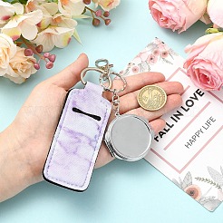 PUレザーと鉄製の鏡のキーホルダー  霜降りの長方形  合金製回転式ロブスタークロウ留め金とリング付き  プラム  155mm&nbsp;HJEW-YW00545-03
