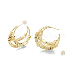 Orecchini a perno a mezzaluna con perline cubiche in ottone&nbsp;EJEW-P205-01G