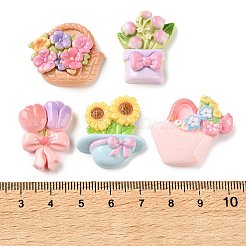 オペーク樹脂カボション  花  ミックスカラー  23~26x18~27x6.5~8mm&nbsp;RE-CBAC151-03