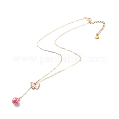合金エナメル チャーム & レジン ビーズ ラリアット ネックレス  バレンタインテーマ 304 ステンレススチール製女性用ジュエリー  ピンク  15.98~16.02インチ（40.6~40.7cm）&nbsp;NJEW-JN03962