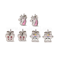 3 paio 3 stili 304 orecchini a bottone in acciaio inossidabile smaltato per donna&nbsp;EJEW-K279-03P