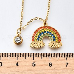 Ожерелья с подвеской в виде радуги из нержавеющей стали 304 со стразами для женщин NJEW-U043-03G