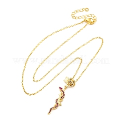 Латунные микропаве камелия кубический цирконий цветок змея подвеска ожерелья&nbsp;NJEW-S438-02D-G