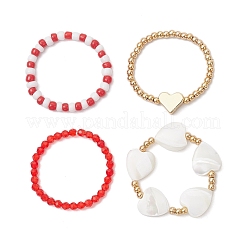 Прозрачные стеклянные бусины с латунными бусинами и натуральными бусинами из ракушек трохид/трохус и стеклянными бусинами в кольцах RJEW-TA00188