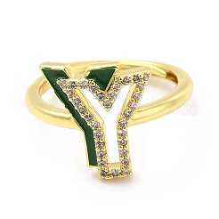 Anello regolabile con lettera iniziale smaltata a colori misti con zirconi chiari&nbsp;RJEW-P045-01G-Y