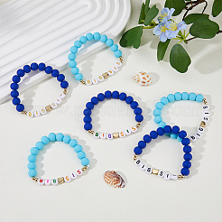 6шт. набор из 6-х цветных браслетов из акрила и полимерной глины с надписью «Big Sis» и бисером в форме сердца ccb&nbsp;BJEW-FI0001-53