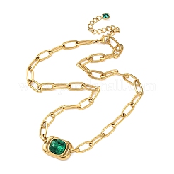 Colliers pendentifs géométriques en acier inoxydable 304 et verre vert pour femmes&nbsp;SA-CBA8C9C-11D-G