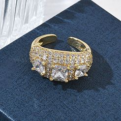 Offene Manschettenringe aus Messing mit Mikropavé und Zirkonia für Damen&nbsp;RJEW-L343-13G-03