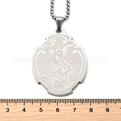 Collar con colgante de San Miguel Arcángel de acero inoxidable 201 para mujer&nbsp;NJEW-M105-02P