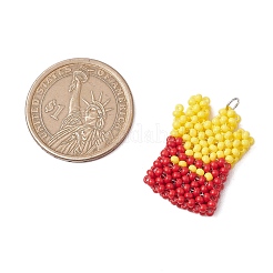 ガラスシードビーズのフライドチップペンダント  304ステンレススチールループ付き  ミックスカラー  28x22x5mm  穴：3mm&nbsp;PALLOY-MZ00536