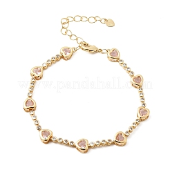 Herzförmige Gliederkettenarmbänder aus Messing mit Mikropavé-Fassung aus Zirkonia für Damen&nbsp;BJEW-A164-01G-04