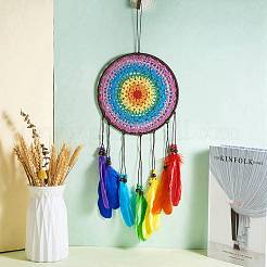 Плетеная сетка/паутина в индийском стиле с подвеской из перьев&nbsp;HJEW-SZ0001-30