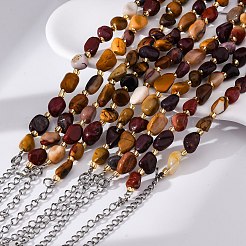 女性用天然ムーカイトビーズブレスレット  ナゲット  201個のステンレススチール製金具付き  7-1/2インチ（19.2cm）&nbsp;G-P563-07P-06
